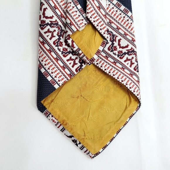 Vintage 50s Striped Geometric Tie Necktie Navy Blue Red Textured A. Sulka & Co - Picture 5 of 5